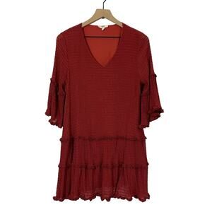 Entro Tiered Ruffle Hem Dress - Rust - Small